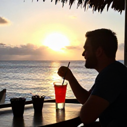 Caribbean Holidays, Solo Holidays, Friendly solo traveller enjoying a sunset drink at a small Caribbean restaurant in Saint Kitts and Nevis