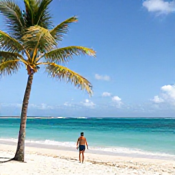 Caribbean Holidays, Solo Holidays, Grace Bay Beach with a solo visitor walking along the shoreline, palm trees, turquoise sea and bright Caribbean sunshine