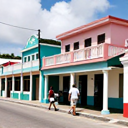 Caribbean Holidays, Solo Holidays July, Friendly solo traveller exploring a colourful Caribbean town in July, local shops, painted buildings and welcoming people