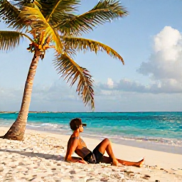 Caribbean Holidays, Solo Holidays July, Solo traveller relaxing on a quiet Caribbean beach in July, turquoise water, palm trees and warm afternoon sunlight