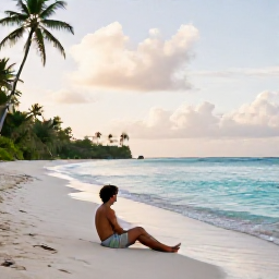 Caribbean Holidays, Solo Holidays June, A solo traveller relaxing on a quiet Saint Lucia beach in June, with turquoise water, palm trees and soft morning light