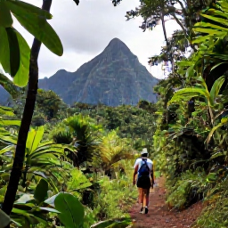 Caribbean Holidays, Solo Holidays June, A solo visitor exploring a lush Saint Lucia rainforest trail near a waterfall, with tropical plants and volcanic mountains