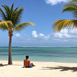 Caribbean Holidays, Solo Holidays June, Solo traveller relaxing on a bright Dominican Republic beach in June, calm turquoise sea and palm trees