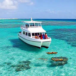 Caribbean Holidays, Solo Holidays March, A small group of friendly travellers boarding a boat for a snorkelling excursion among clear turquoise water and colourful coral reefs in the Turks and Caicos Islands