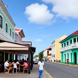 Caribbean Holidays, Solo Holidays November, Friendly solo traveller exploring a colourful Caribbean town, local caf&eacute;, historic buildings and people enjoying an easy afternoon
