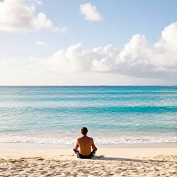 Caribbean Holidays, Solo Holidays November, Solo traveller relaxing on a quiet Caribbean beach in November, turquoise sea, soft morning light, welcoming island atmosphere