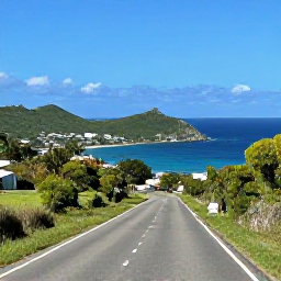 Caribbean Holidays, Solo Holidays, Scenic coastal road overlooking Saint Martin and Sint Maarten, bright blue sea, green hills and November sunshine