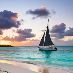 Caribbean Holidays, Solo Holidays, Small Caribbean sailing boat approaching the Grenadine islands at sunset, turquoise water and quiet sandy beaches