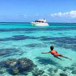 Caribbean Holidays, Solo Holidays, Small group snorkelling boat near a coral reef in Turks and Caicos, solo traveller looking into clear water with tropical fish