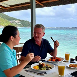 Caribbean Holidays, Solo Holidays, Solo diner enjoying fresh Caribbean seafood at a waterside restaurant in Saint Vincent and the Grenadines
