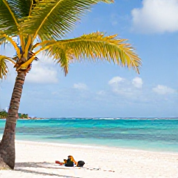 Caribbean Holidays, Solo Holidays, Solo traveller enjoying a quiet beach on Saint Martin in August, turquoise Caribbean sea, palm trees and warm sunlight
