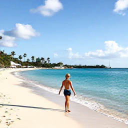 Caribbean Holidays, Solo Holidays, Solo traveller enjoying a sunny beach at Grand Case, Saint Martin, with calm turquoise water and palm trees