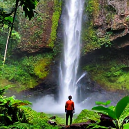 Caribbean Holidays, Solo Holidays, Solo traveller hiking through lush rainforest towards a waterfall on Saint Vincent, Caribbean island scenery