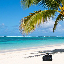 Caribbean Holidays, Solo Holidays, Solo traveller relaxing on a quiet Caribbean beach with turquoise sea, palm trees and a small day bag