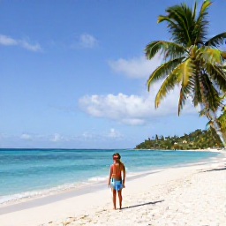 Caribbean Holidays, Solo Holidays, Solo traveller relaxing on a quiet white-sand beach in the U.S. Virgin Islands, turquoise Caribbean sea and palm trees