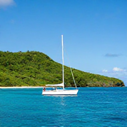 Caribbean Holidays, Solo Holidays, Solo traveller sailing on a small Caribbean boat past green coastline and clear blue water in bright sunshine