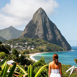 Caribbean Holidays, Solo Holidays, Solo traveller visiting the Pitons in Saint Lucia, viewing dramatic volcanic peaks from a scenic coastal viewpoint