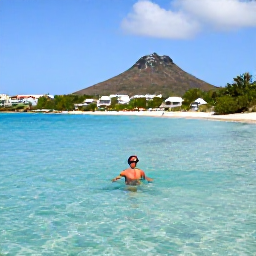 Caribbean Holidays, Solo Holidays, Solo visitor swimming and snorkelling in clear turquoise water near a quiet Caribbean cove on Saint Martin