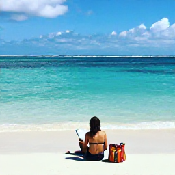 Caribbean Holidays, Solo September, A lone traveller relaxing beside the turquoise water at Grace Bay Beach, Providenciales, with a book and beach bag