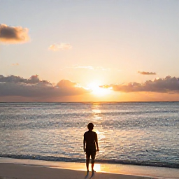 Caribbean Holidays, Solo September, A peaceful September sunset over Grace Bay, Turks and Caicos, with a solo traveller looking across the calm sea