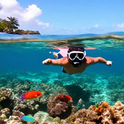 Caribbean Holidays, Solo September, A solo traveller snorkelling in clear Caribbean water near Nevis, with colourful fish, reef life and a sunny coastline visible above the water