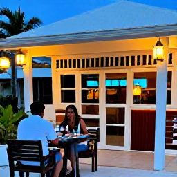 Caribbean Holidays, Solo Turks Caicos, Friendly outdoor caf&eacute; and local seafood restaurant in Providenciales, Turks and Caicos, with solo diner enjoying an evening meal