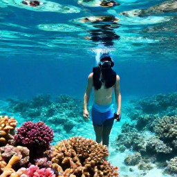 Caribbean Holidays, Solo Turks Caicos, Solo traveller snorkelling over a colourful coral reef in clear shallow water near Providenciales, Turks and Caicos