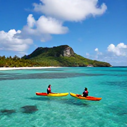 Caribbean Holidays, Sporting Holidays, A couple kayaking together through clear turquoise Caribbean water beside a green island coastline