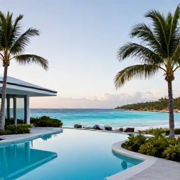 Caribbean Holidays, St Barth Luxury, A sleek luxury villa overlooking a turquoise Caribbean bay in Saint Barth&eacute;lemy during September, with palm trees and soft afternoon light