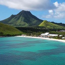 Caribbean Holidays, St Kitts All Inclusive, Aerial view of Saint Kitts coastline with turquoise sea, green volcanic hills and a peaceful resort beach