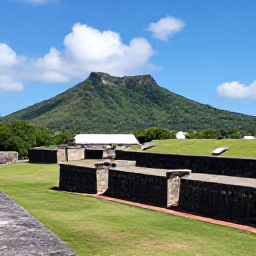 Caribbean Holidays, St Kitts All Inclusive, Historic Brimstone Hill Fortress on Saint Kitts with dramatic green hills and blue sky