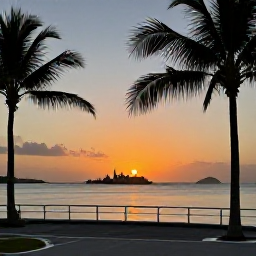 Caribbean Holidays, Sunset Cruises, Golden Caribbean sunset viewed from a boat deck, silhouettes of palm trees and distant islands, calm sea and soft evening light