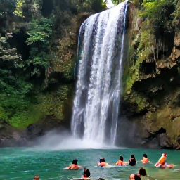 Caribbean Holidays, Trinidad Adventure, A beautiful Trinidad waterfall surrounded by rainforest, with visitors swimming in a clear natural pool