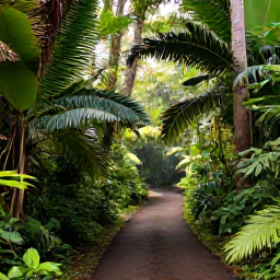 Caribbean Holidays, Trinidad Adventure Holidays, Lush Trinidad rainforest in May with a winding trail, tropical foliage and soft morning light