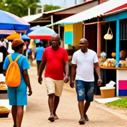 Caribbean Holidays, Trinidad Adventure Holidays, Traveller walking through a colourful Trinidad market after an outdoor adventure, with local food and friendly atmosphere
