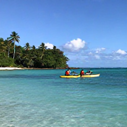 Caribbean Holidays, Trinidad Adventure, Sea kayakers paddling through Tobago's clear turquoise water near a quiet tropical coastline