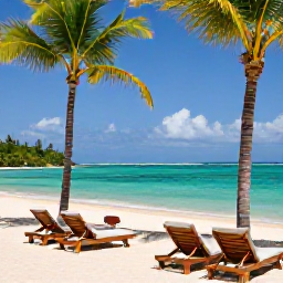 Caribbean Holidays, Trinidad All Inclusive, A relaxed beachfront all-inclusive resort in Tobago with palm trees, turquoise sea and comfortable sun loungers