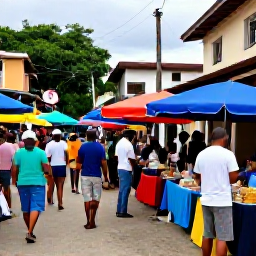 Caribbean Holidays, Trinidad and Tobago, Port of Spain street filled with colourful market stalls, local food and musicians in a lively Trinidad neighbourhood