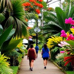 Caribbean Holidays, Trinidad April Breaks, Travellers walking through the Royal Botanic Gardens in Port of Spain, surrounded by tropical plants and flowering trees