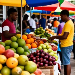 Caribbean Holidays, Trinidad April Holidays, Visitors exploring a colourful Trinidad street market filled with fresh tropical fruit, spices and local Caribbean food