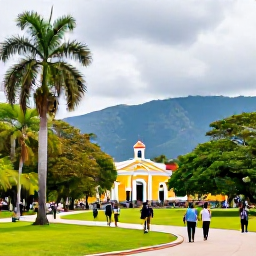 Caribbean Holidays, Trinidad August Break, Visitors exploring the lively Queen's Park Savannah in Port of Spain, with palm trees, historic architecture and mountains in the distance