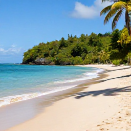 Caribbean Holidays, Trinidad Beach Holidays, A peaceful tropical beach at Las Cuevas in Trinidad, with soft sand, coconut palms, clear water and lush rainforest nearby