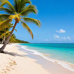 Caribbean Holidays, Trinidad Beach Holidays, A sunny Caribbean beach in Trinidad and Tobago in July, turquoise sea, soft golden sand and gently swaying palm trees