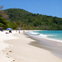 Caribbean Holidays, Trinidad Beach Holidays, Maracas Bay in Trinidad with a broad sandy beach, green forested hills, gentle waves and visitors enjoying a sunny day