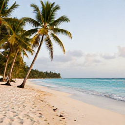 Caribbean Holidays, Trinidad Beach Holidays, Quiet tropical beach in Trinidad and Tobago in May, turquoise sea, soft sand, palm trees and gentle morning light