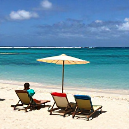 Caribbean Holidays, Trinidad Beach Holidays, Relaxed Caribbean beach scene at Store Bay Tobago with sun loungers, clear water and travellers enjoying a March afternoon