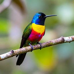 Caribbean Holidays, Trinidad Birdwatching, Colourful tropical birds and a tiny hummingbird in lush rainforest at Asa Wright Nature Centre, Trinidad