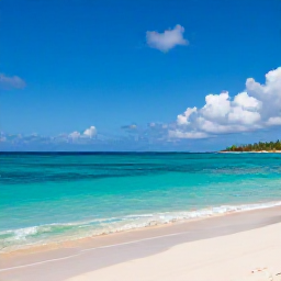 Caribbean Holidays, Trinidad Business Class, Quiet tropical beach in Tobago near Trinidad, clear turquoise water, soft sand and a peaceful September atmosphere