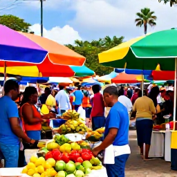 Caribbean Holidays, Trinidad City Breaks, Colourful stalls and tropical produce at the bustling Queen's Park Savannah market in Port of Spain