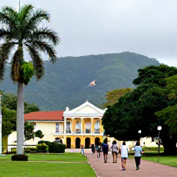 Caribbean Holidays, Trinidad City Breaks, Visitors walking through Queen&rsquo;s Park Savannah in Port of Spain, with palms, historic buildings and the green Northern Range beyond